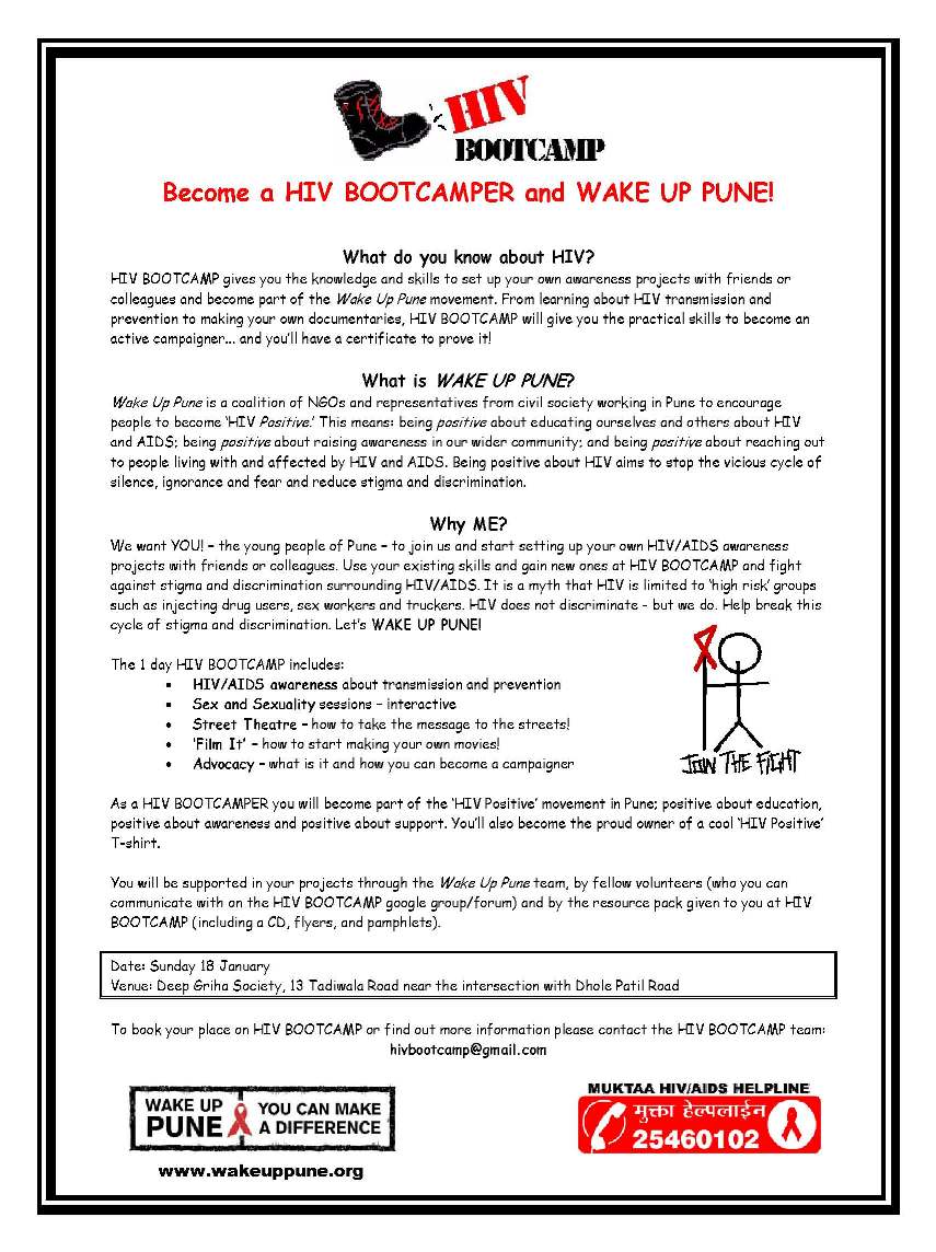 wake up pune hiv bootcamps aids awareness flyers